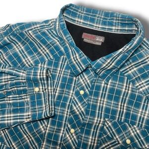 Wrangler Outdoor 3XT Teal Plaid Convertible Sleeve  Western Pearl Snaps Vented S